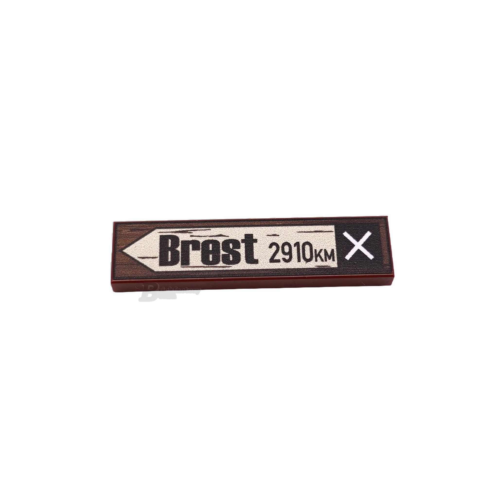 BF-0557 - Brest 2910 km Wegweiser (Farbe: Reddish-Brown, Bedruckte LEGO®-Fliese 1x4)