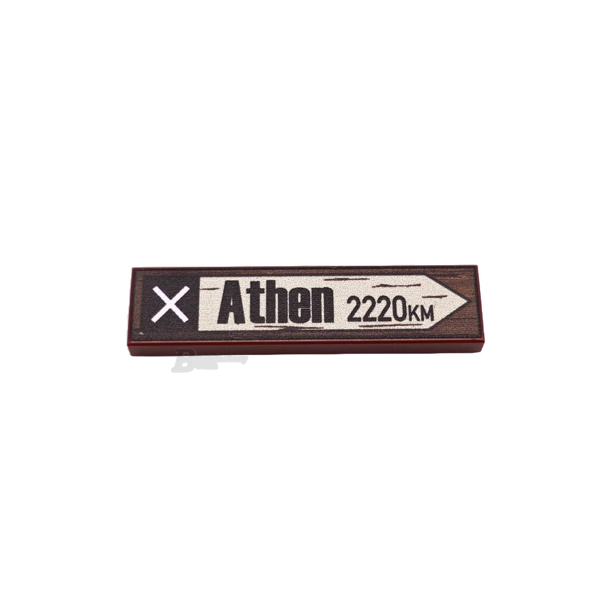 BF-0562 - Athen 2220 km Wegweiser (Farbe: Reddish-Brown, Bedruckte LEGO®-Fliese 1x4)