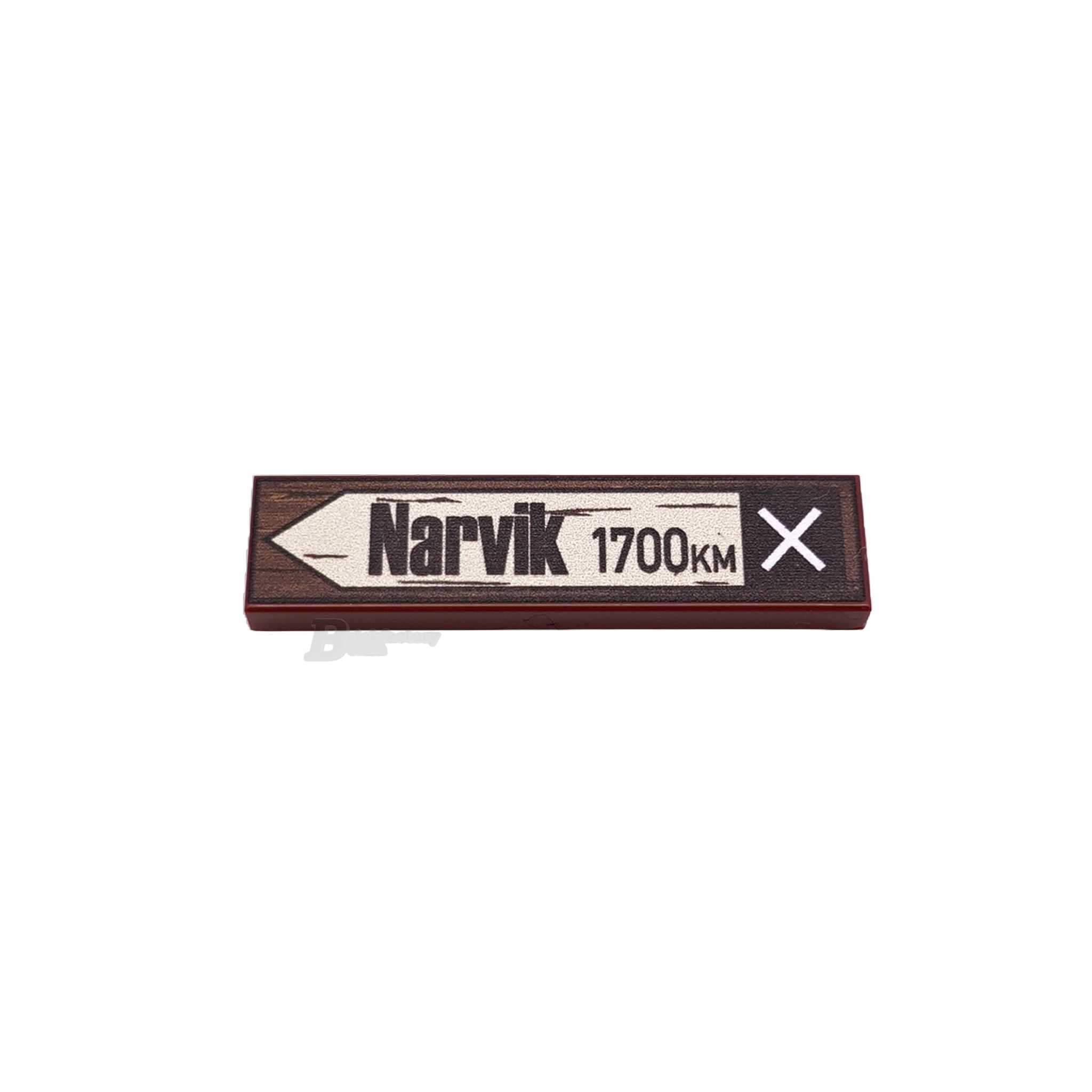 BF-0563 - Narvik 1700 km Wegweiser (Farbe: Reddish-Brown, Bedruckte LEGO®-Fliese 1x4)