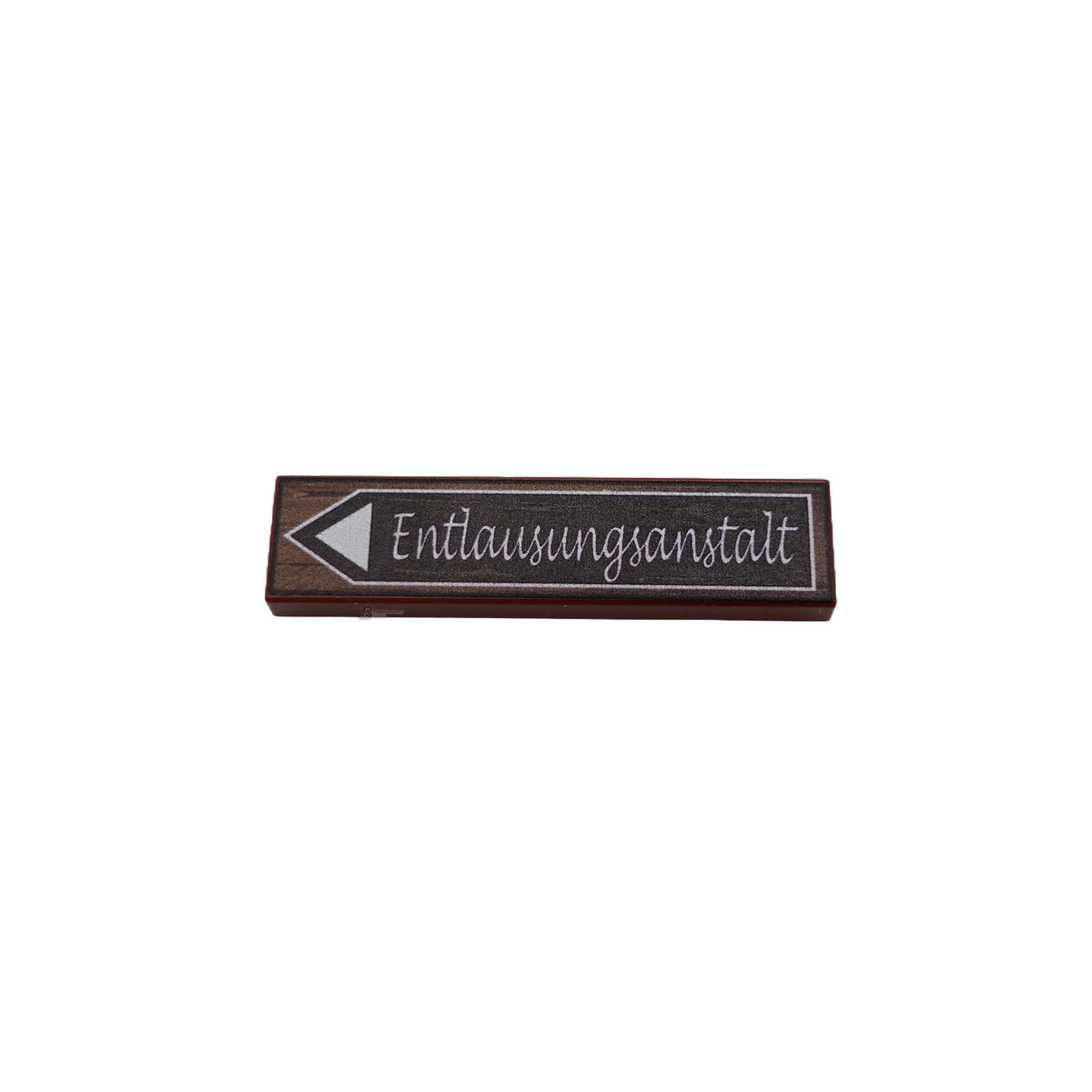 BF-0589 - Entlausungsanstalt Wegweiser (Farbe: Reddish-Brown, Bedruckte LEGO®-Fliese 1x4)