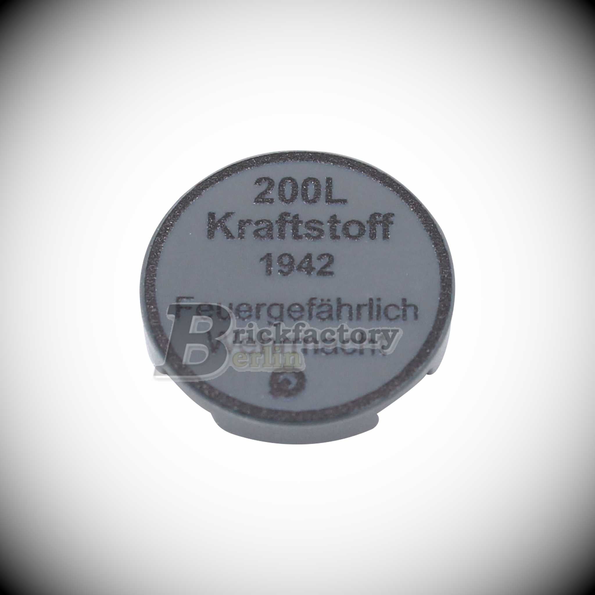 BF-0379-3 Custom printed "1942 Gas Barrel Lid" made from LEGO® parts (Dark Grey)