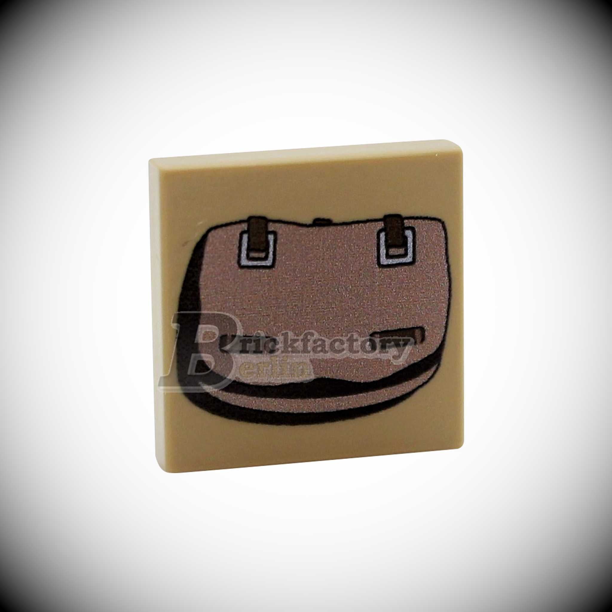 BF-0445 - Bag-I (Color: Darktan) Printed LEGO® tile 2x2