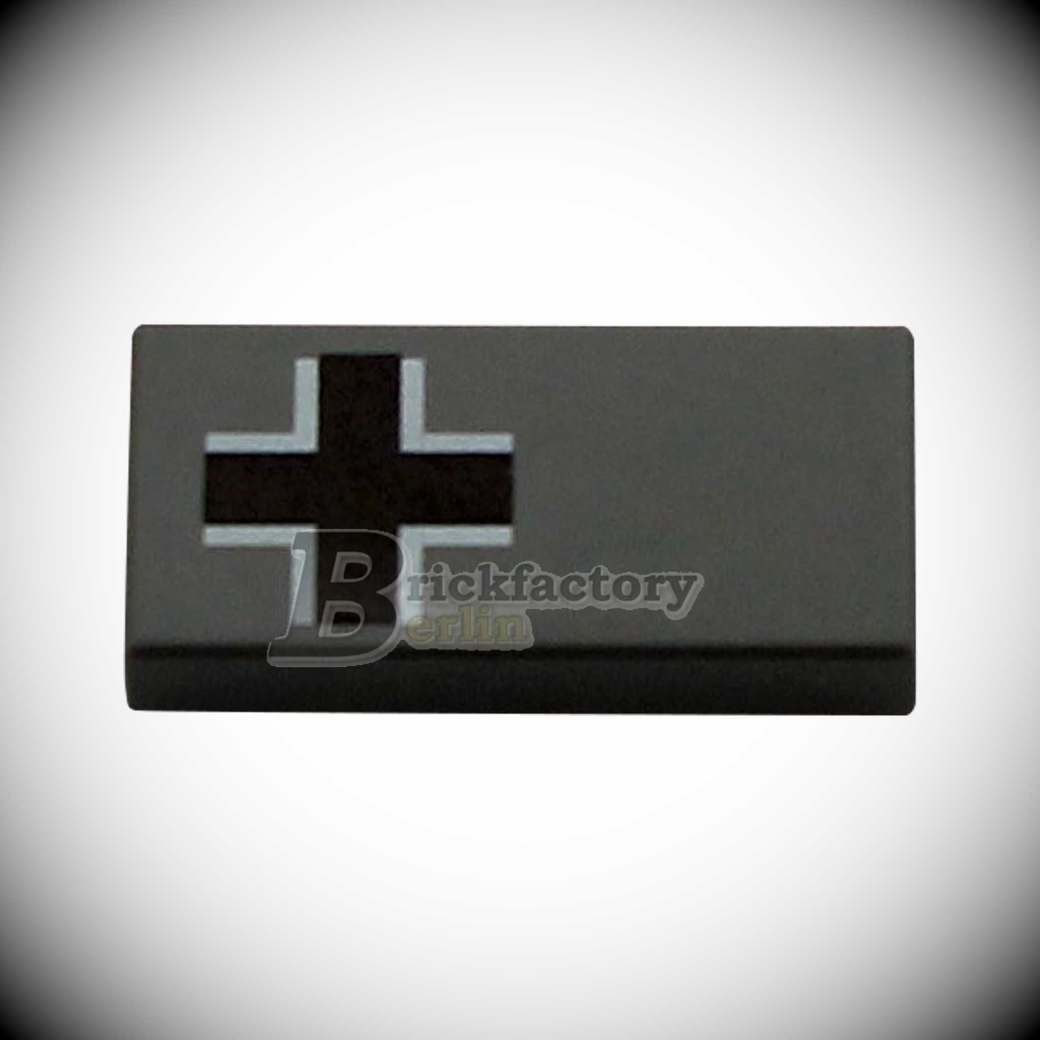 BF-0460A - Balkenkreuz (Farbe: Dunkelgrau) Bedruckte-LEGO®-Fliese-1x2
