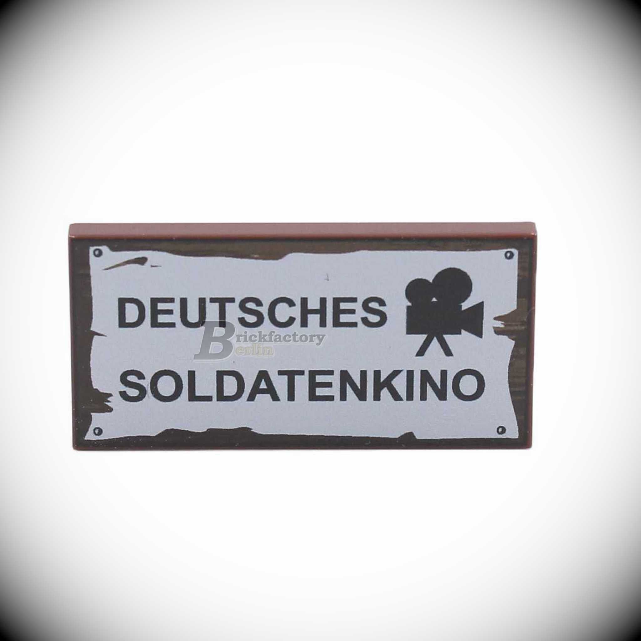 BF-0466-3 Printed-LEGO®-Tile-2x4-"Soldatenkino"-(color:-reddish-brown)