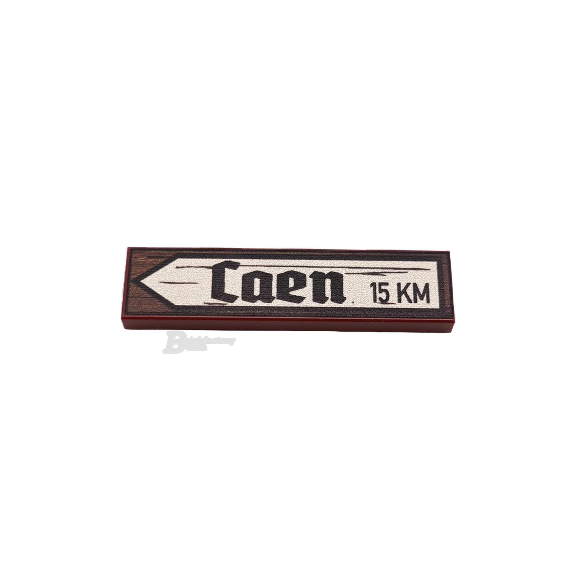 BF-0558 - Caen 15 km Wegweiser (Farbe: Reddish-Brown, Bedruckte LEGO®-Fliese 1x4)
