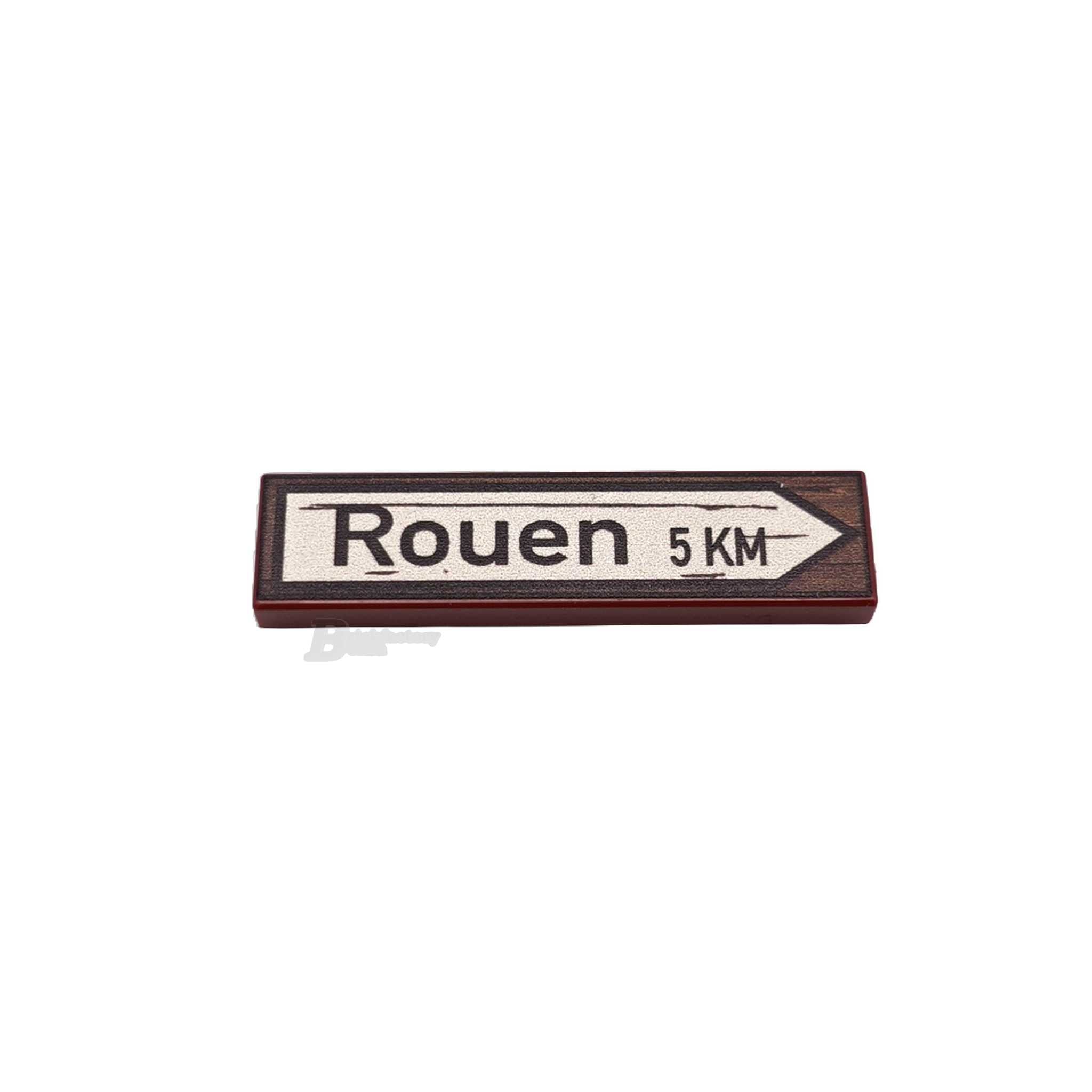 BF-0565 - Rouen 5 km Wegweiser (Farbe: Reddish-Brown, Bedruckte LEGO®-Fliese 1x4)