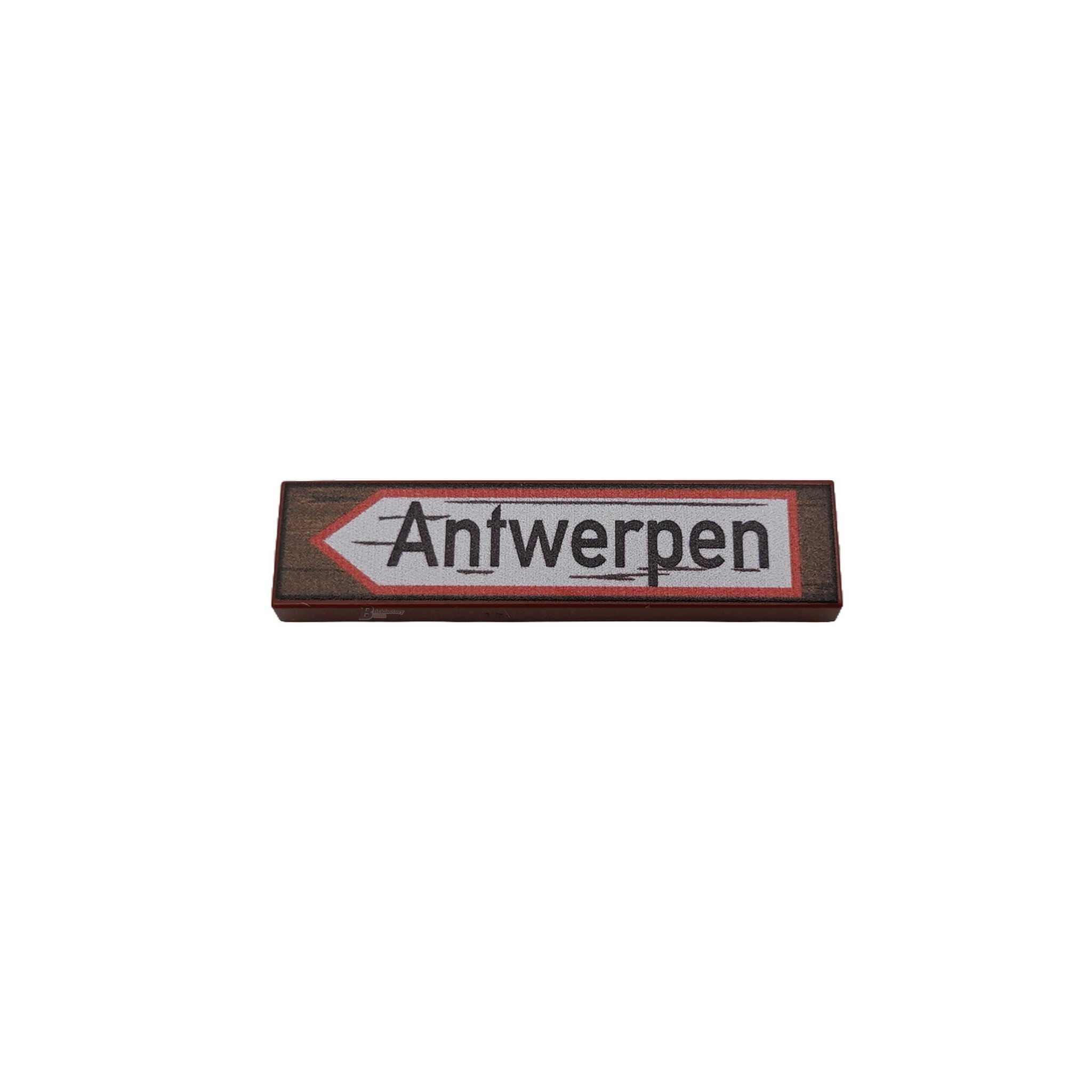 BF-0586 - Antwerpen Wegweiser (Farbe: Reddish-Brown, Bedruckte LEGO®-Fliese 1x4)