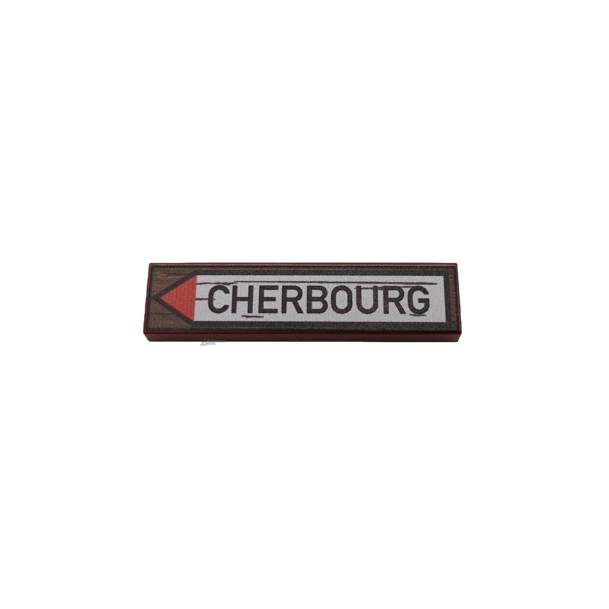 BF-0587 - Cherbourg Wegweiser (Farbe: Reddish-Brown, Bedruckte LEGO®-Fliese 1x4)
