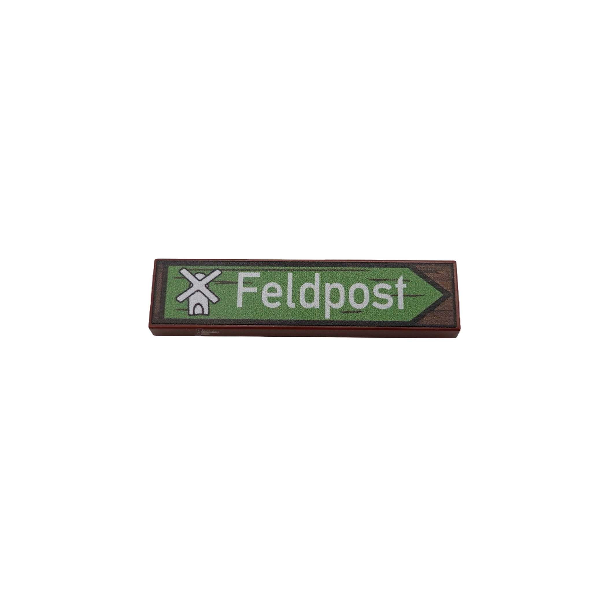 BF-0588 - Feldpost Wegweiser (Farbe: Reddish-Brown, Bedruckte LEGO®-Fliese 1x4)