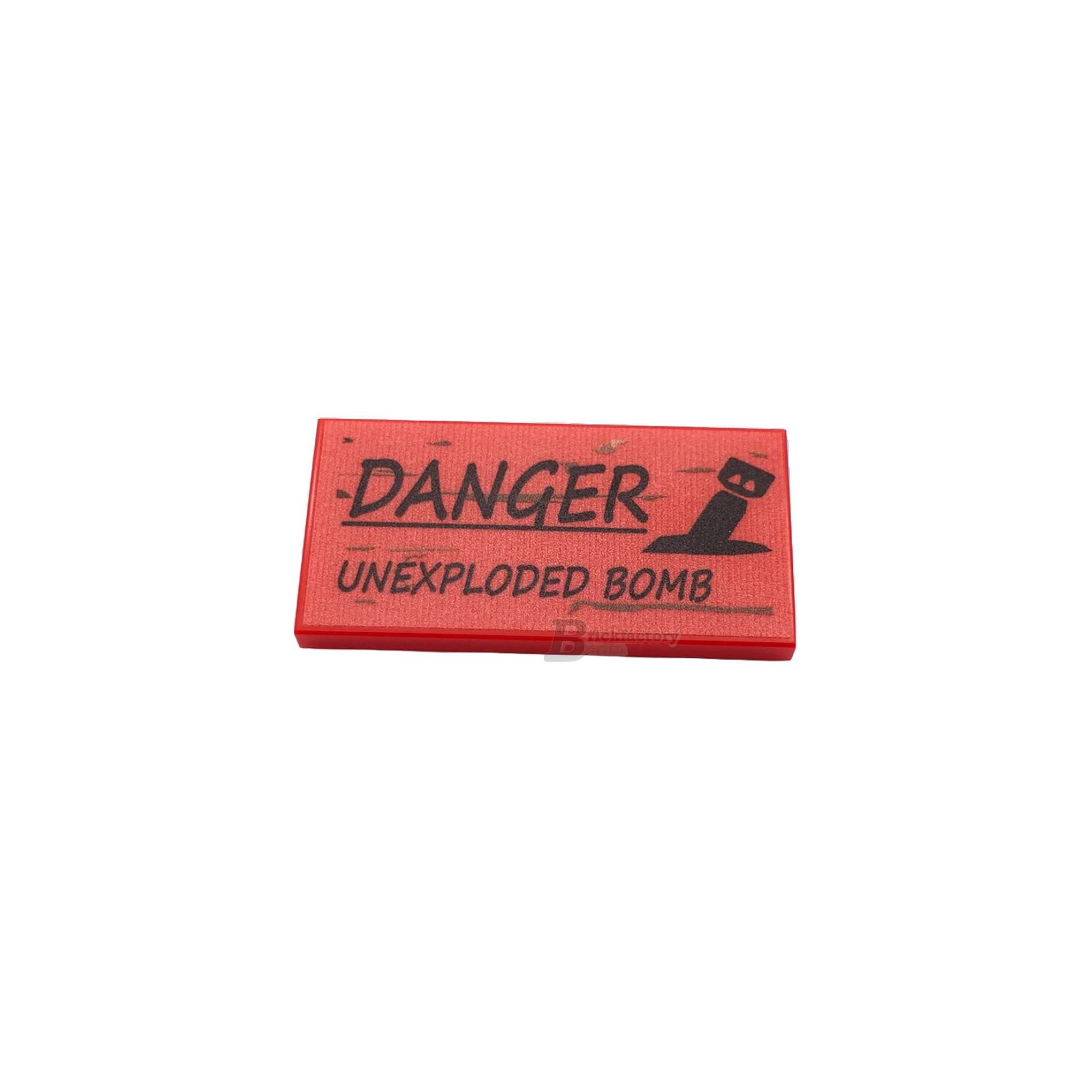 BF-0608 - Danger unexploded bomb (Farbe: Red) Bedruckte LEGO®-Fliese-2x4)