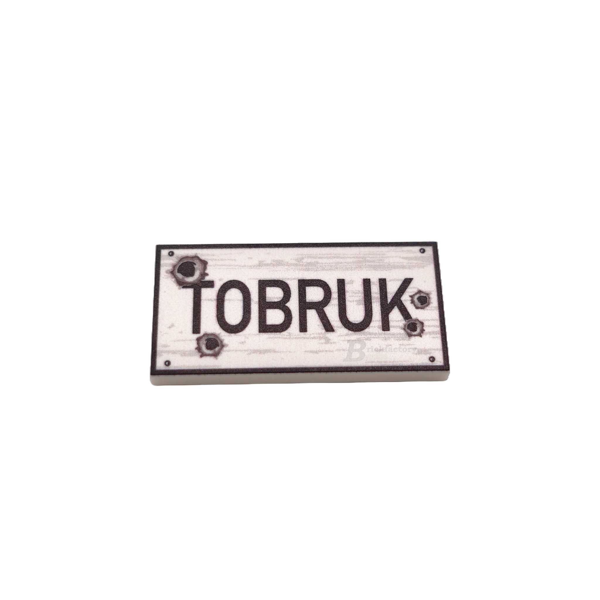 BF-0597 - Tobruk Ortsschild (Farbe: weiß, Bedruckte LEGO®-Fliese 2x4)