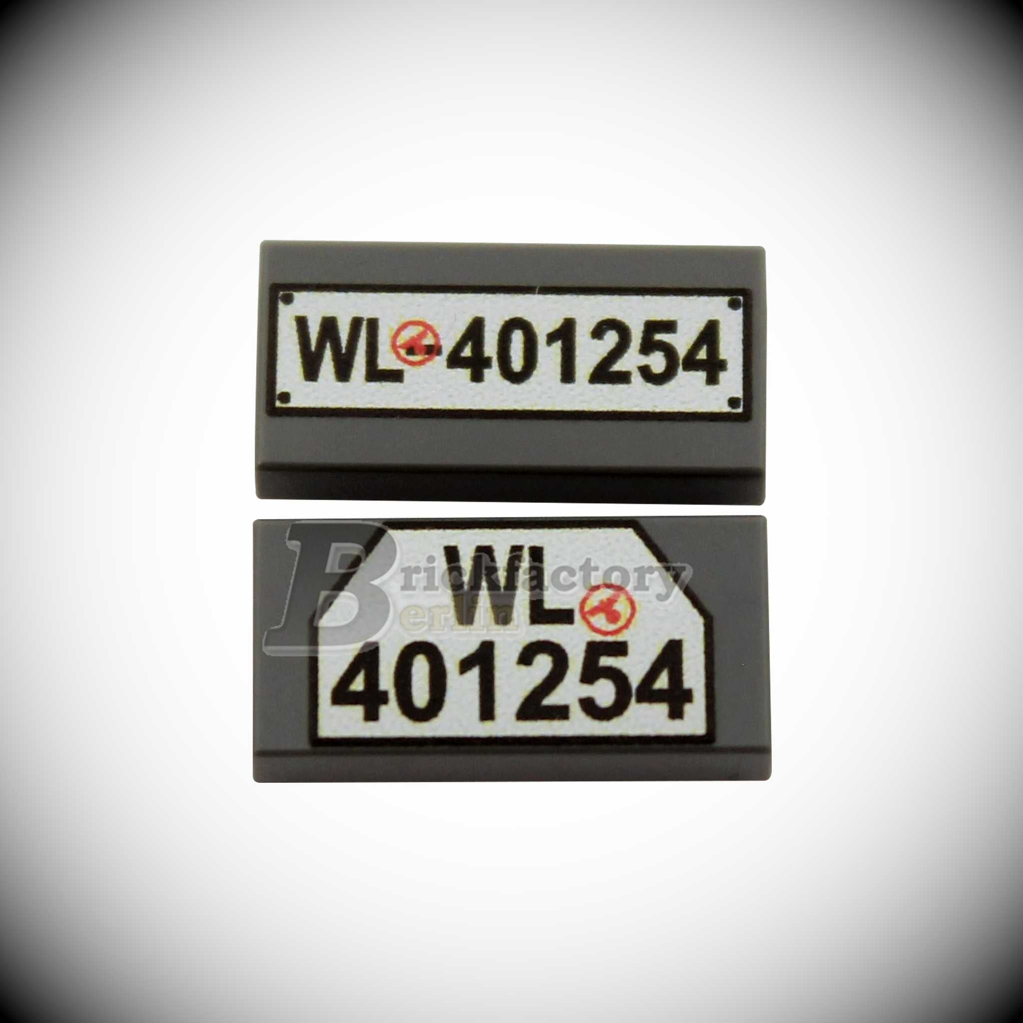 BF-0363A - 2-pack License Plate Set-1 (Color: Dark Gray) Printed-LEGO® Tiles-1x2