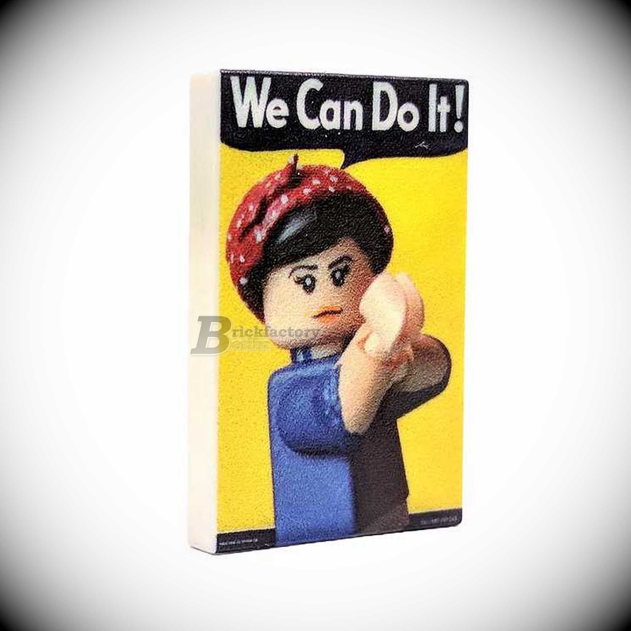 BF-0371 Valiant Bricks printed 2x3 tile "We can do it" made from LEGO® parts