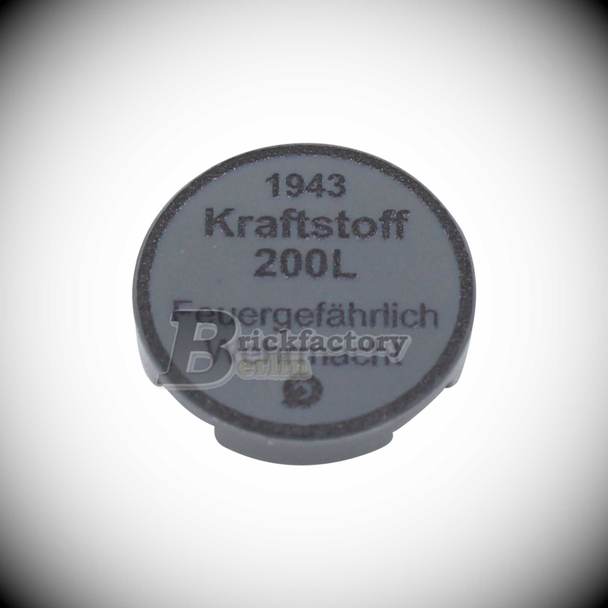 BF-0379-1 Custom printed "1943 Gas Barrel Lid" made from LEGO® parts (Dark Grey)