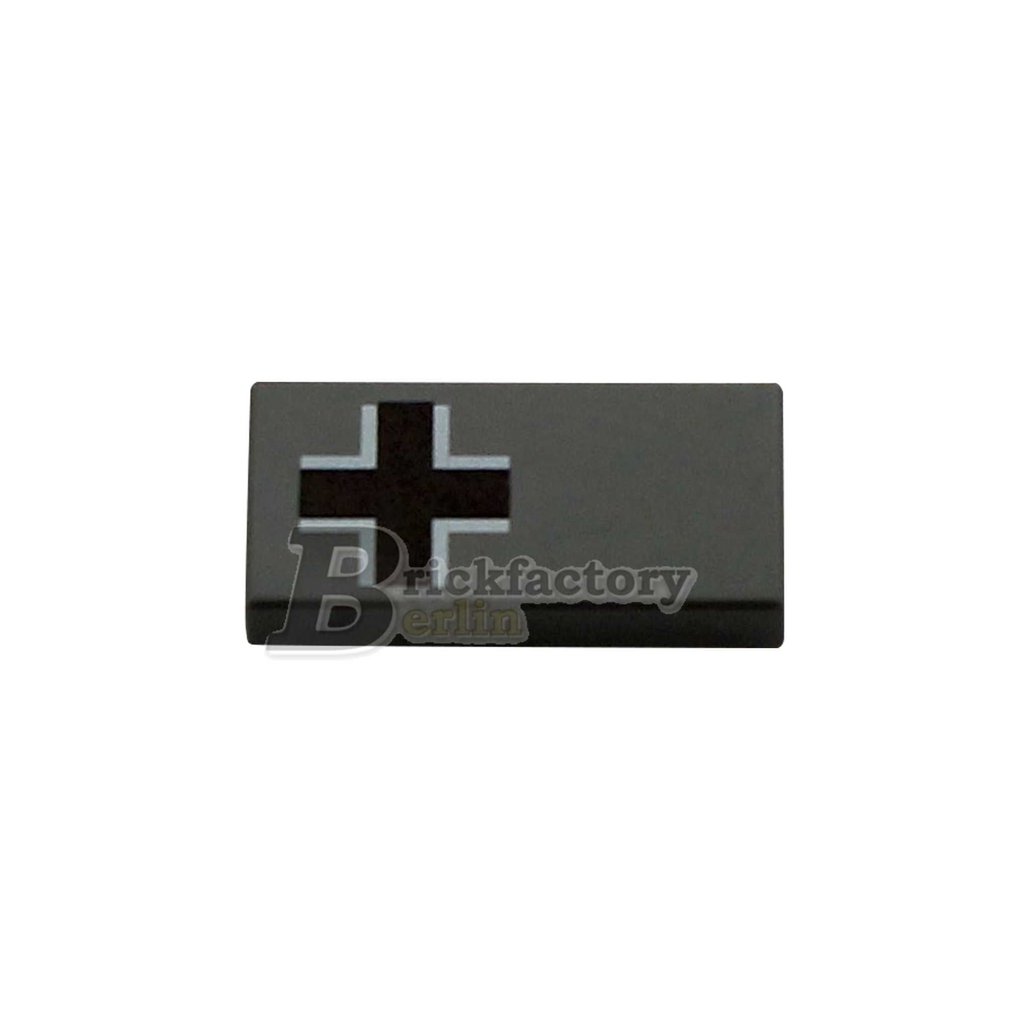 BF-0460A - Beam Cross (Color: Dark Gray) Printed-LEGO®-Tile-1x2