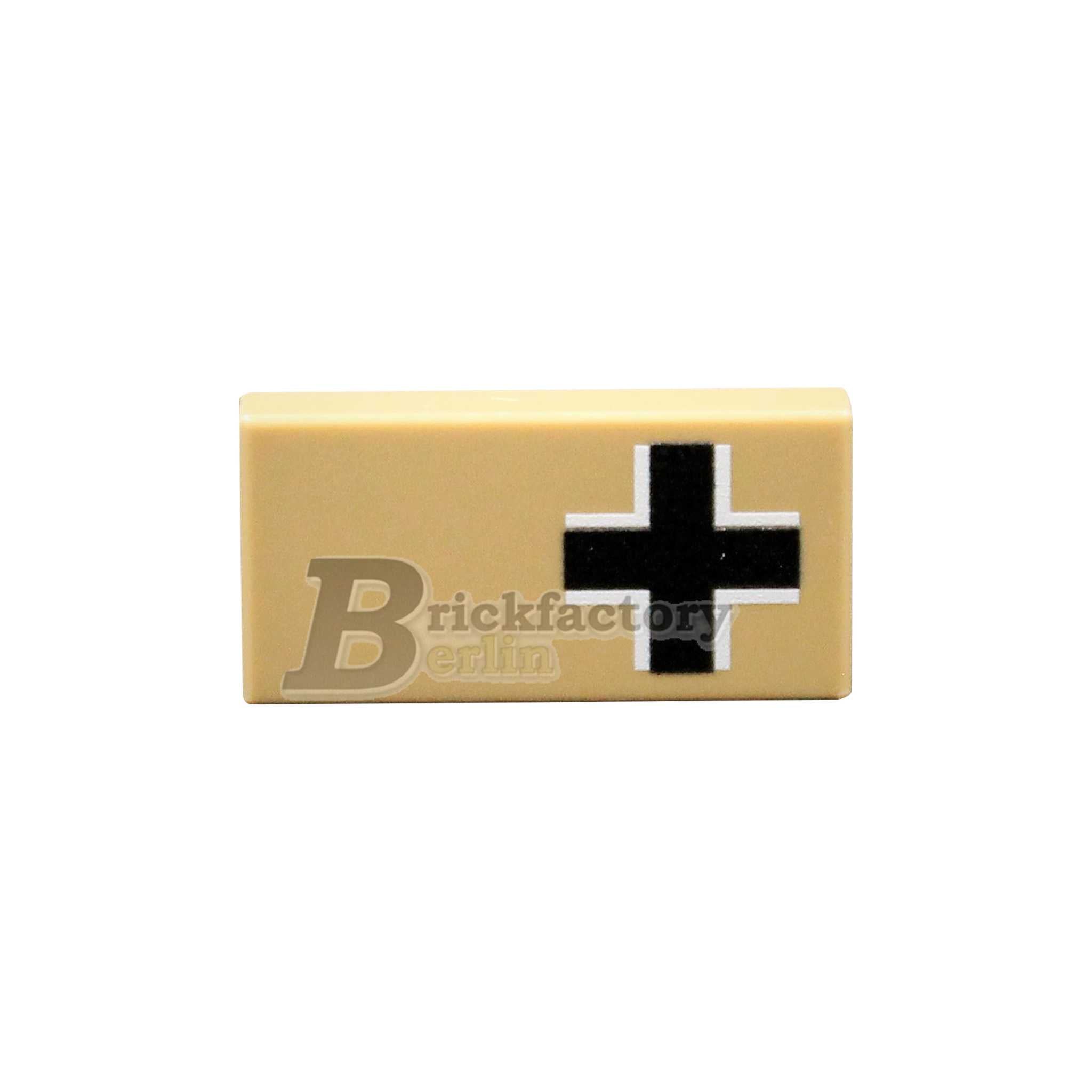 BF-0460C - Balkenkreuz (Farbe: Darktan) Bedruckte LEGO®-Fliese 1x2