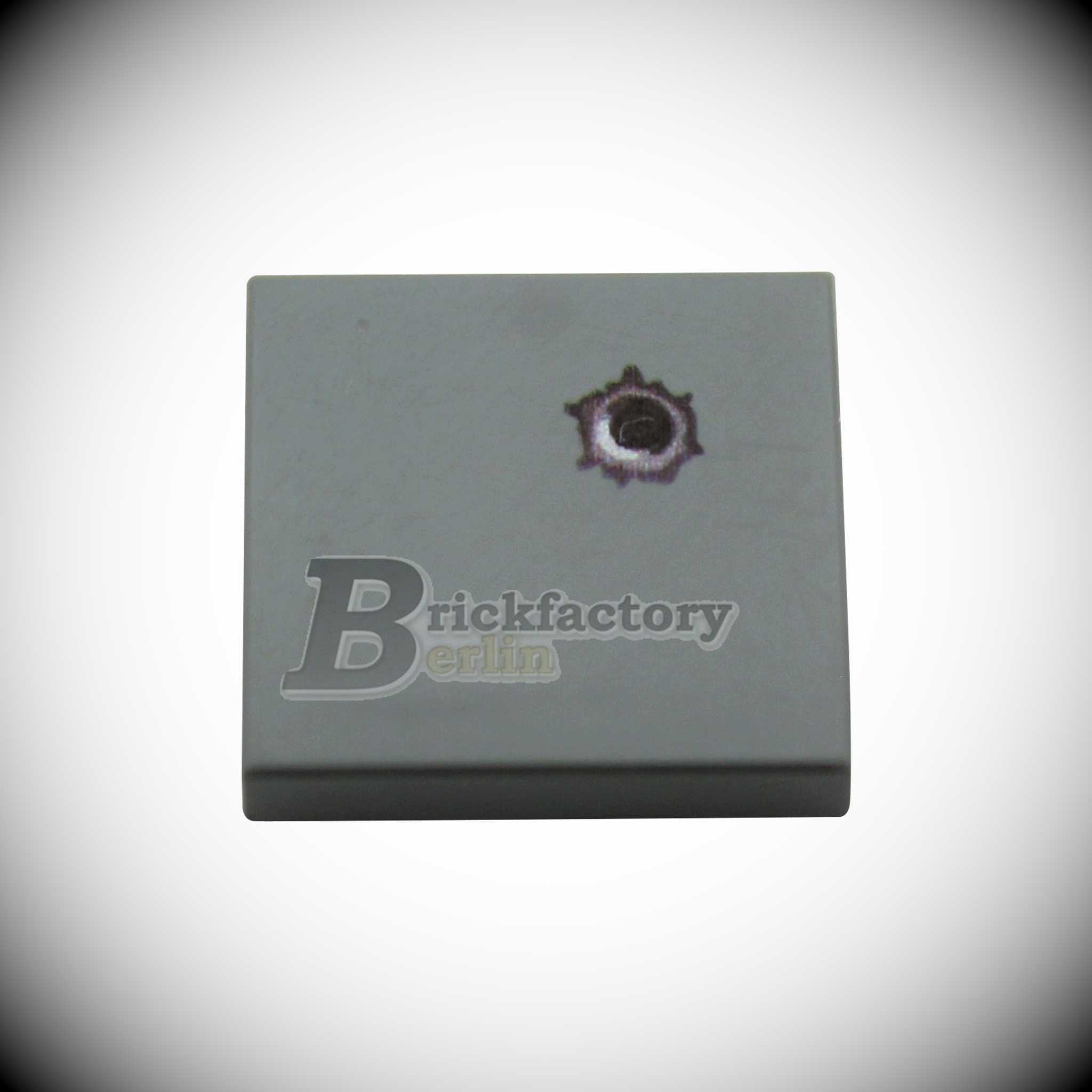 BF-0463A - Bullet Hole (Color: Dark Gray) Printed LEGO® tile 2x2